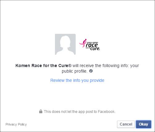 Komen Facebook App Privacy Message
