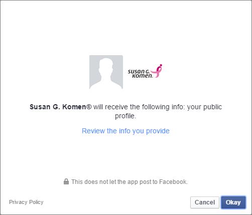 Komen Facebook App Privacy Message