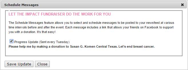 Komen Facebook App Schedule Messages Popup